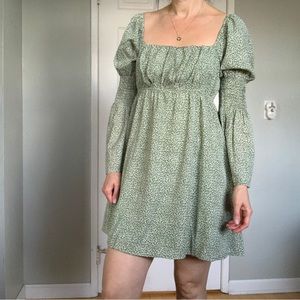 3/$20 Mint Green & White Print Puff Sleeve Mini Dress, Size Small